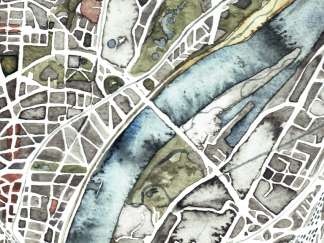 Handgemalter Aquarellstadtplan Köln