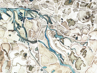 Handgemalter Aquarellstadtplan Hamburg