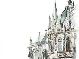 Handgemalte Aquarellillustration Aachener Dom