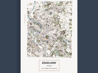 Handgemalter Aquarellstadtplan Düsseldorf