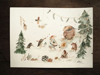 Die Tiere feiern Weihnachten | Original-Illustration